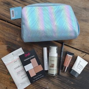 Ulta Goodies & Makeup Bag Primer Highlighter Wipes Brow Gel Lip Gloss Eyeliner